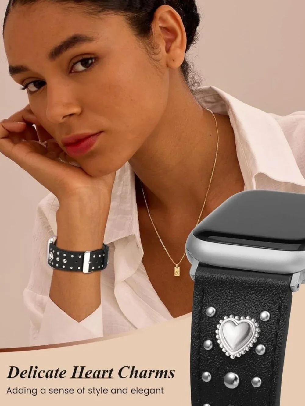 Stylish Studded Leather Band for Apple Watch - Women's Adjustable Wrist Strap